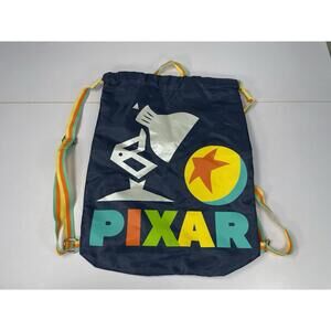 Pixar Drawstring Backpack Cinch Sack Navy Blue Multicolor Logo Bag
